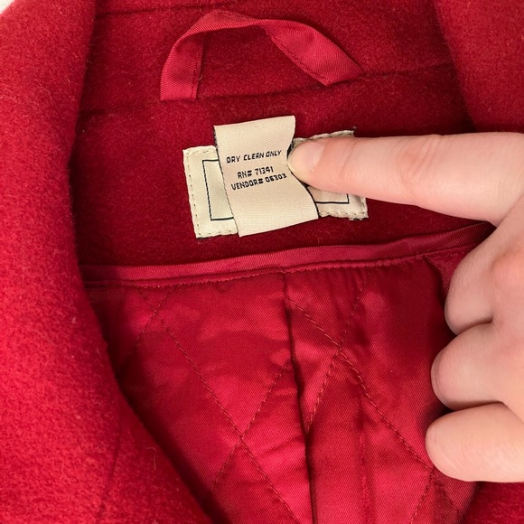 L.L.Bean red double breasted lambs wool winter coat - Picture 5 of 6